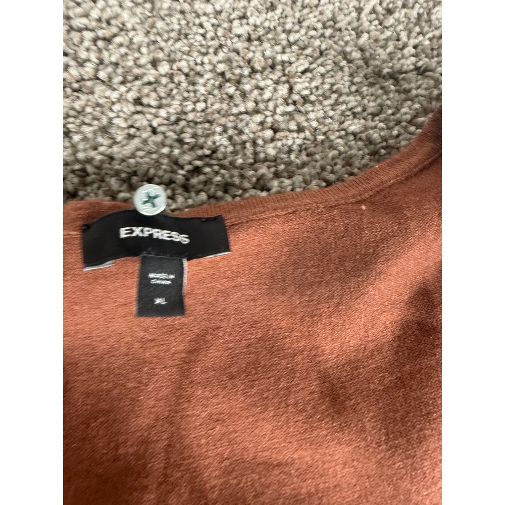 Express Womens XL Terracotta Brown Knit V-Neck Tie Waist Maxi Dress RN55285